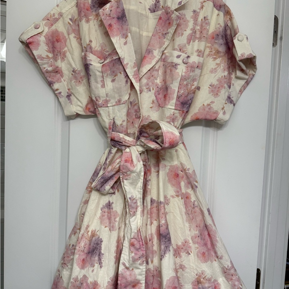TALULAH Pink Midi Sundress with Notched Collar and Dolman Sleeves
